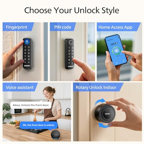 PHILIPS WIFI SMART RETROFIT LOCK + WIRELESS FINGERPRINT KEYPAD - MATTE BLACK