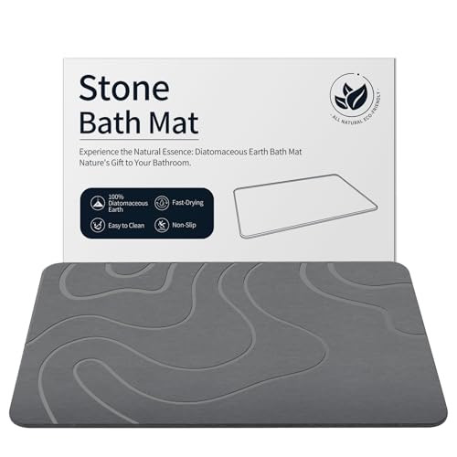 ZIKIBL Stone Bath Mat Diatomaceous Earth Shower Mat Stone 24 * 16'' - Light Gray New