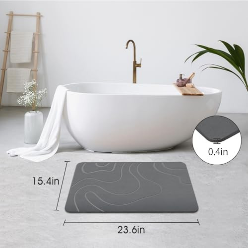 ZIKIBL Stone Bath Mat Diatomaceous Earth Shower Mat Stone 24 * 16'' - Light Gray New
