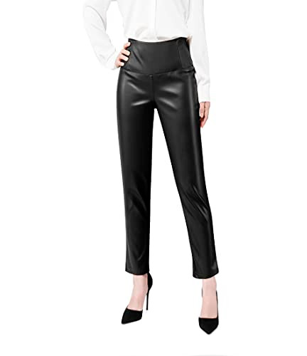 Jenna Rose Women's Casual Faux Leather Ankle Pant, Size: Large Color: Black New