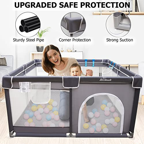 Baby Playpen, Boohaab Playpen Toddler Playard Baby Fence B09X35B13Y - Black New