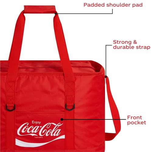 Coca-Cola Tote Bag, 40 Can Capacity Portable Beverage Cooler with Shoulder Strap