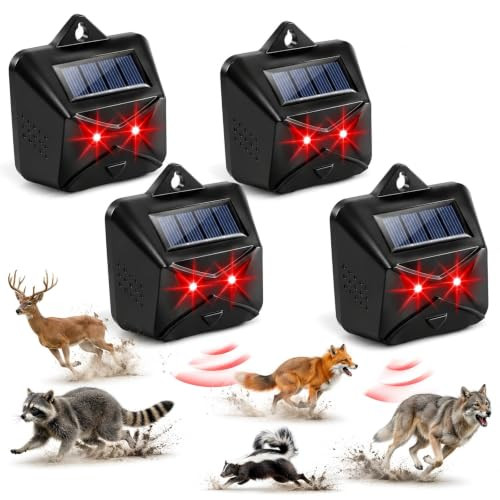 KEXMY 4 Pack Solar Nocturnal Animal Repeller Outdoor Coyote Deterrent - Black