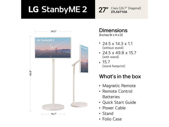 LG 27LX6T 27 inch Class StanbyME 2 QHD Portable Touch Screen Smart TV