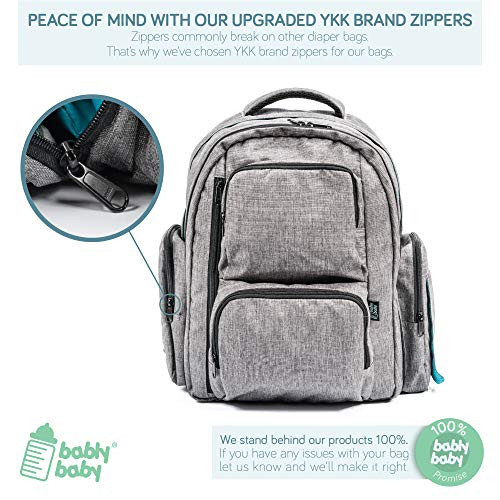 Large Capacity Diaper Bag Backpack YKK Zippers Two Packing Cubes Bably - Grey New