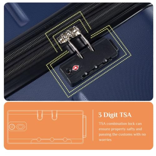 Luggage with Spinner Wheels TSA Lock Carry on Hard Shell ABS Suitcase 20" Blue New