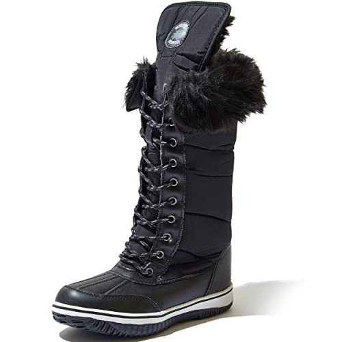 DailyShoes Women's High Tube Snow Boot Winter Warm Mid Calf Alaska-02 Black 9