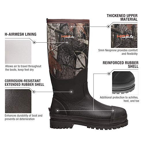 HISEA Men's Rubber Neoprene Rain Boots - Color: Brown/Dark Size: 6US, 39EU New