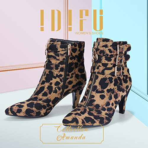 IDIFU Women's IN3 Kitten Heel Ankle Boots Pointed Toe Leopard Size 9.5 New