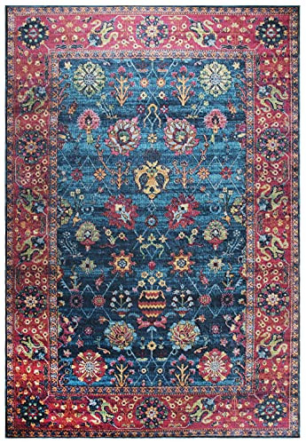 Mylife Rugs Vintage Non Slip Washable Area Rug 3'x5' - Blue Hot Pink New