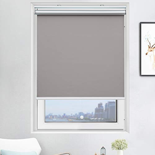 Acholo Roller Shades Blackout Cordless Window Blinds 34 x 72 Inch - Gray New