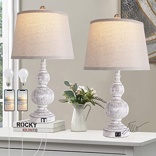 QiMH 3-Way Dimmable Control Table Lamp Set , Dual USB, Vintage B0BQBW122Q