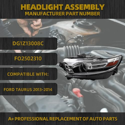 Dasbecan Halogen Headlamp Ford Taurus 2013-2014 Left Black Housing - B0DK4JW8FX