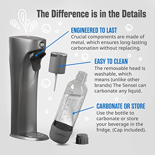 Soda Sensei Sparkling Water Maker Soda Sense Carbonate Anything - Black New