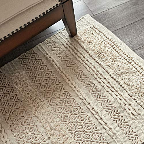MOTINI Tufted Cotton Area Rug 3' x 5' Hand Woven Knotted Bohemian Carpet New