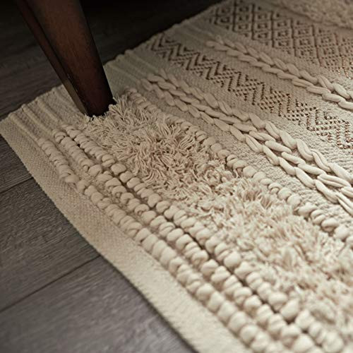 MOTINI Tufted Cotton Area Rug 3' x 5' Hand Woven Knotted Bohemian Carpet New