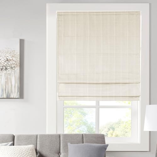 Madison Park Roman Shade, Room Darkening Blind Cordless, 23x64" Sheen Ivory New