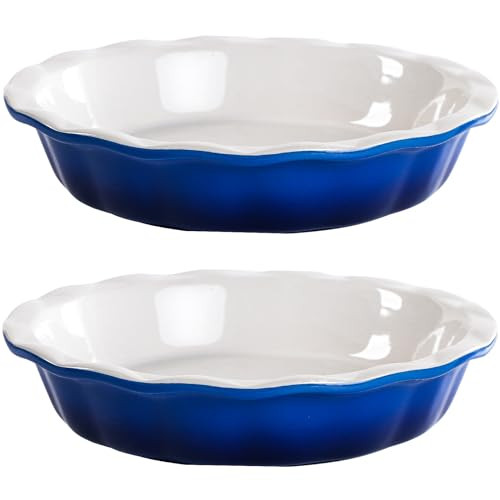 Lareina Ceramic 9 Inch Deep Dish Pie Pans, Set of 2, Blue, Non-Stick New