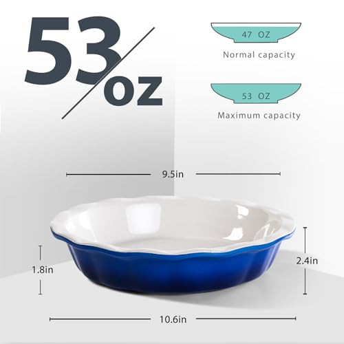 Lareina Ceramic 9 Inch Deep Dish Pie Pans, Set of 2, Blue, Non-Stick New