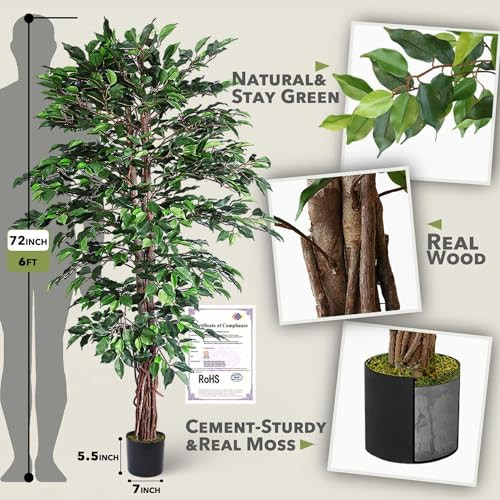 Aveyas 6ft Artificial Ficus Tree Home Decor Faux Plant Fake Silk Trees Pot New