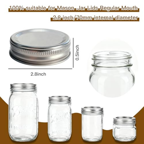 MEGAWISE MASON JAR LIDS 10 PACK REUSABLE CANNING LIDS FOR FOOD STORAGE - SILVER