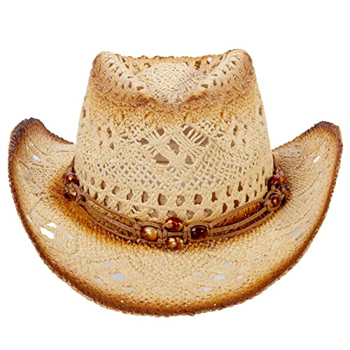 Simplicity Cowboy Hat Men Straw Western Hat Brown Leather Band New