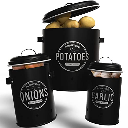LOFTASTIC Potato and onion storage bins, 3 pack - Black New