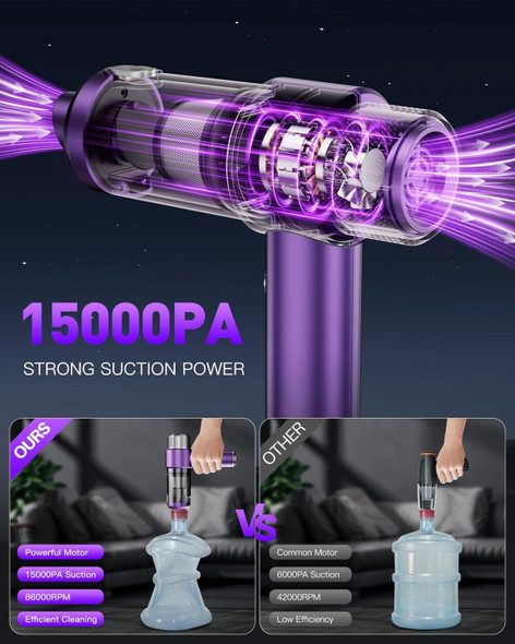 EYYA HANDHELD CAR VACUUM CLEANER CORDLESS, 15000PA HIGH - PURPLE/SILVER