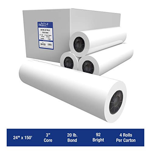 Alliance Wide Format Paper 24" x 150' CAD Bond Rolls (20lb | 4 Rolls) New
