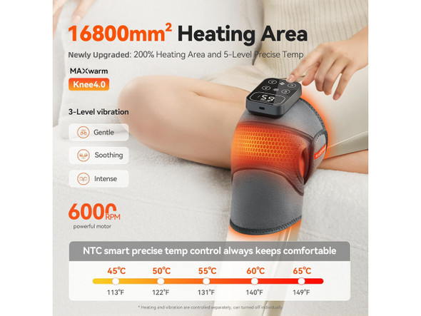 IKEEPFIT Cordless Knee Massager with Heat Vibration for Pain Relief, MAXwarm