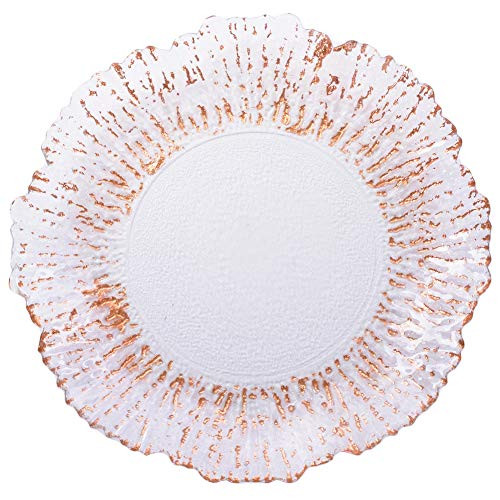 Koyal Wholesale Reef Glass Charger Plates, Set of 4 - Copper Foil Luster New