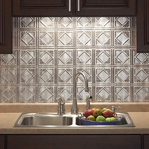 FASADÉ Backsplash Panel Crosshatch Silver 4 Decorative Vinyl Backsplash Panel New