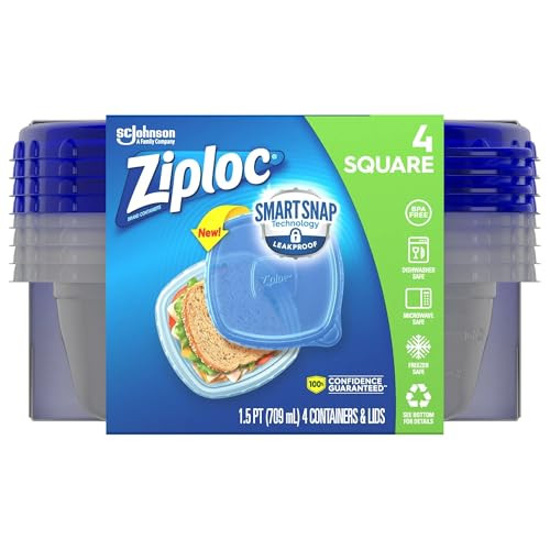 ZIPLOC FOOD STORAGE CONTAINERS LIDS SMART SNAP TECHNOLOGY 4 CT सपाट-70935 CLEAR New