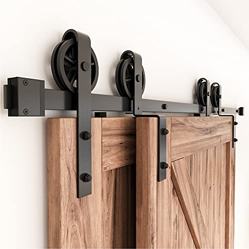 ZEKOO 10 FT Bypass Barn Door Hardware Kit One-Piece Rail Flat Wheel (10 Feet) New
