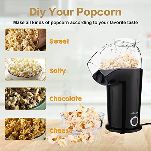 Nictemaw Popcorn Maker, Hot Air Popcorn Machine, 1400W Popcorn Maker (Black) New