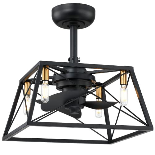 MOTINI Caged Ceiling Fan with LED Light Kit - Black/Gold Brushed Brass New