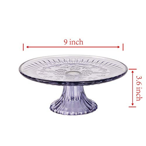 KMwares 9" D Colored Glass Round Cake Stand Beautiful Lavender Color New