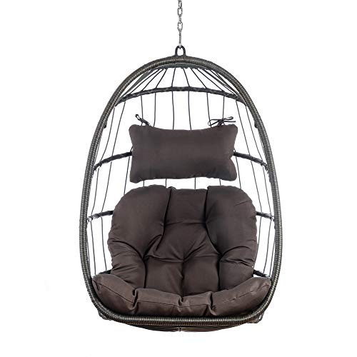 Brafab Wicker Rattan Hammock Egg Hanging Chair, Without Stand - STONE WHITE New