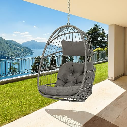 Brafab Wicker Rattan Hammock Egg Hanging Chair, Without Stand - STONE WHITE New