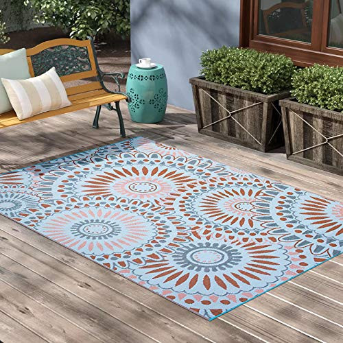 SMM005 Reversible Outdoor Plastic Rugs,Easy to Clean Patio Mat - 9x12 Blue New