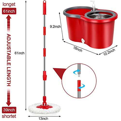 Spin Mop Bucket Set 360° Spin Mop, Bucket, 3 Microfiber Mop Refills, B0BR3HTB8L New