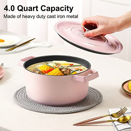 COOKERKING 4.0 Quart Dutch Oven Enameled Cast Iron - Pink New
