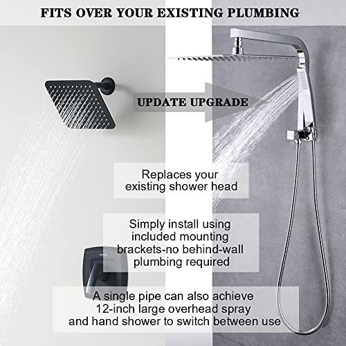 HYEASTR 12 inch Rainfall Shower Head Combo All Metal Dual Square - Chrome New