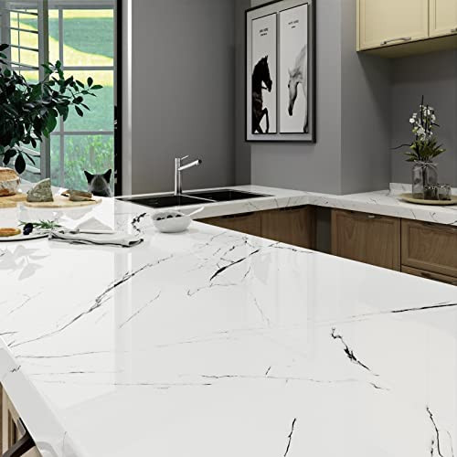 LaCheery Large Wide 36 X 160 Inch Black White Cracked Marble Peel Stick New