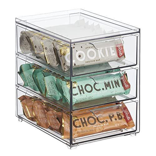 mDesign Plastic Stackable Storage Organizer Bin for (4 Pack) - Clear New