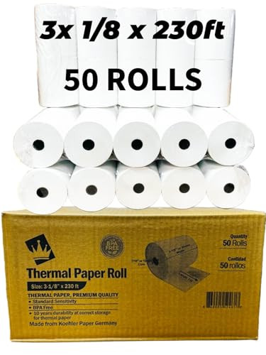 [Made In Germany] 3 1/8 x 230 Premium Thermal Paper Receipt Rolls, 50 Rolls ] New