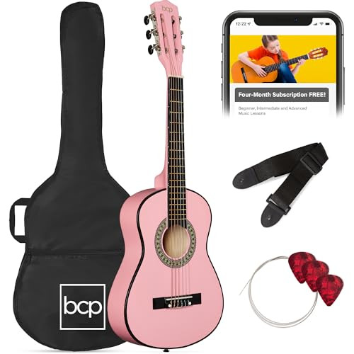 Best Choice Products 30in Kids Acoustic Guitar All-in-One Beginner Kit - Pink New