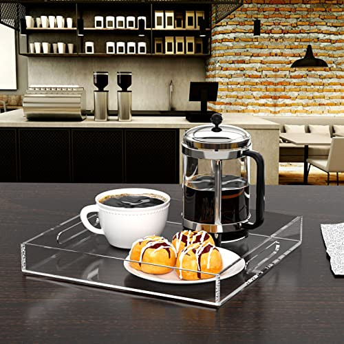 NIUBEE Clear Serving Tray 15x15 Inches - Acrylic Tray Organizer with Handle