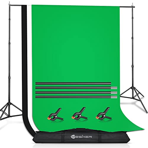 Yesker Backdrop Stand with Backdrop Kit 3 Muslin White Black Green Screen