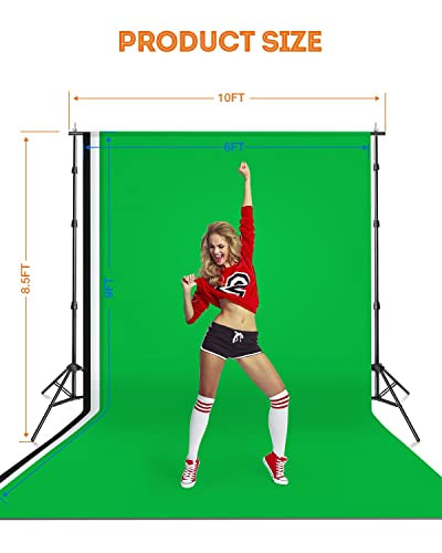 Yesker Backdrop Stand with Backdrop Kit 3 Muslin White Black Green Screen